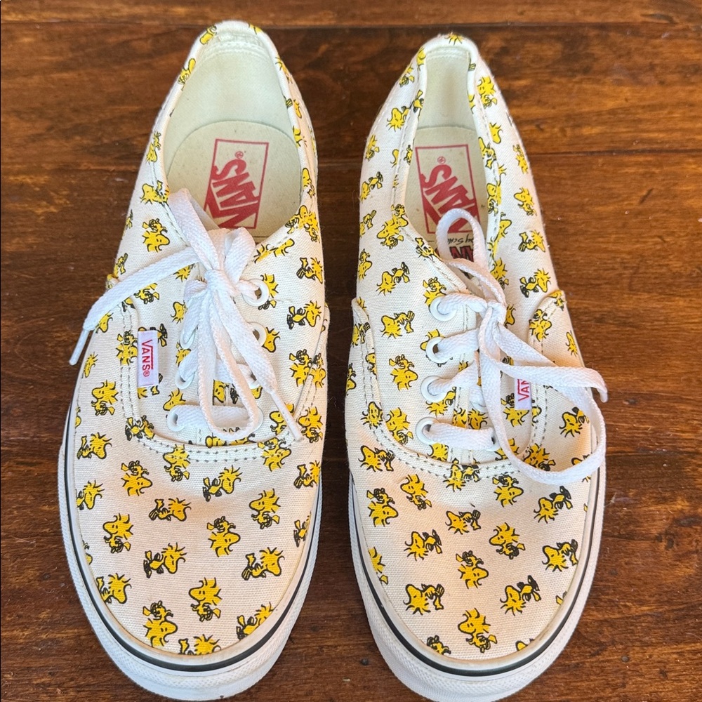 Vans Peanuts by Schultz White Sneakers with Yellow Woodstock Graphic